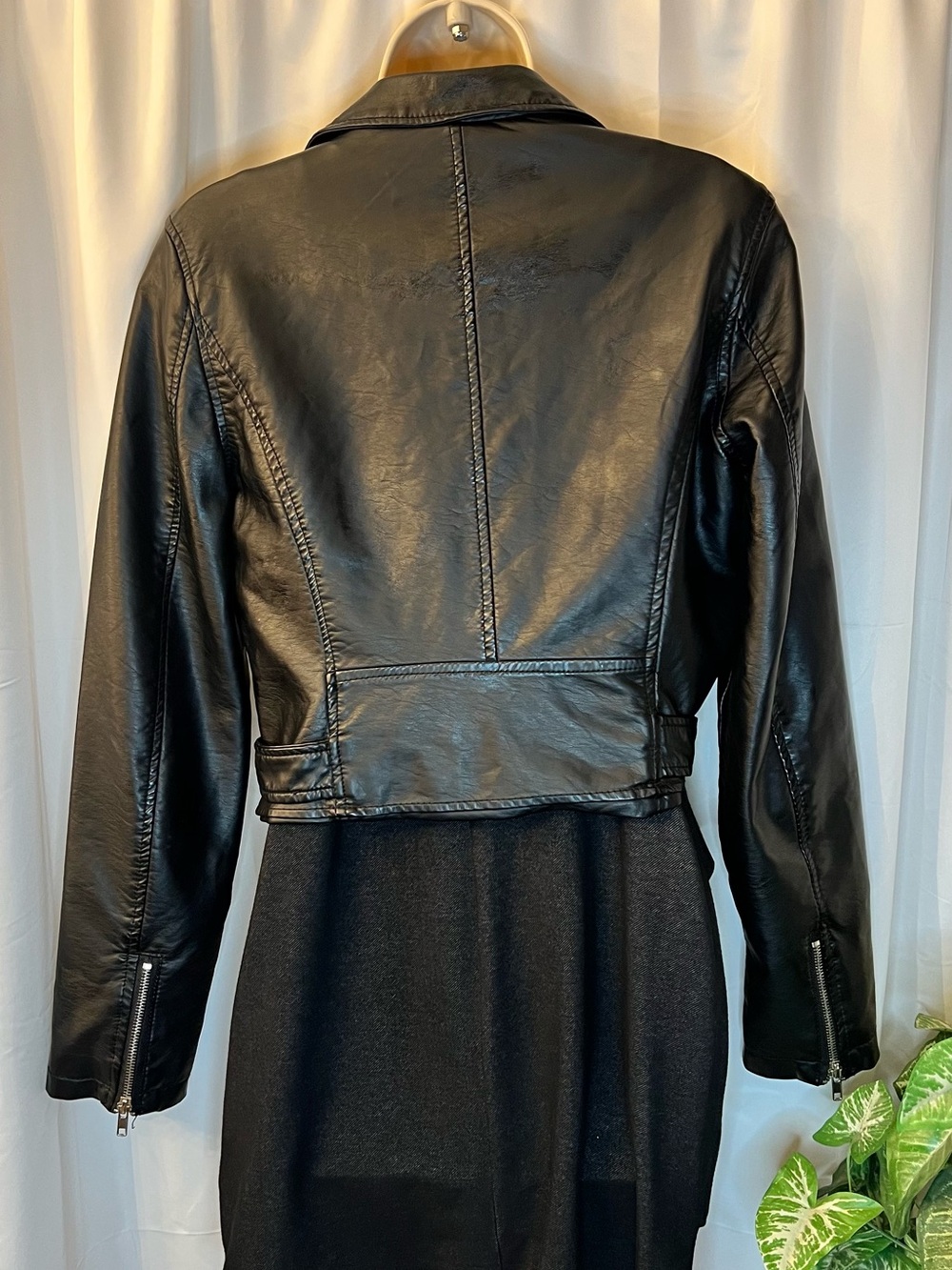 Ashley By 26 International Black Faux Leather Biker Jacket with Belt - Picture 6 of 14